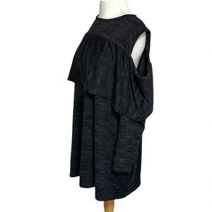 Boohoo 20 plus size black open‎ shoulder ruffle accent top